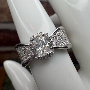 Size 7 - 3.0 CTW Moissanite Bow Ring Radiant Cut set in 925 Sterling Silver